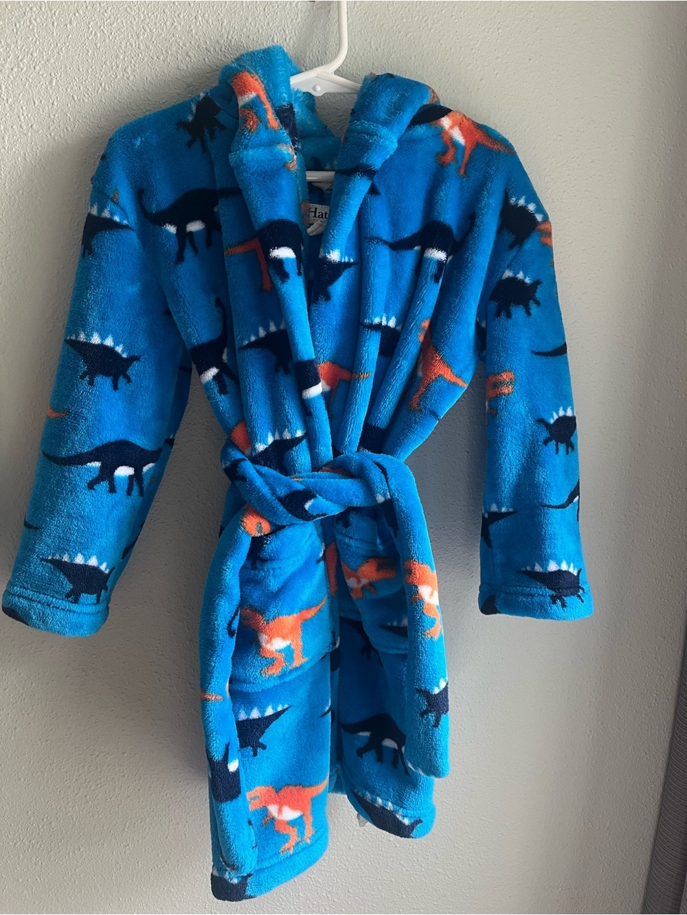 Hatley Blue Kids Hooded Robe with Navy and Orange Dinosaurs